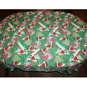 Vintage Christmas Santa Tablecloth Vibrant Holiday Dinning Tablecloth 82x60 in.